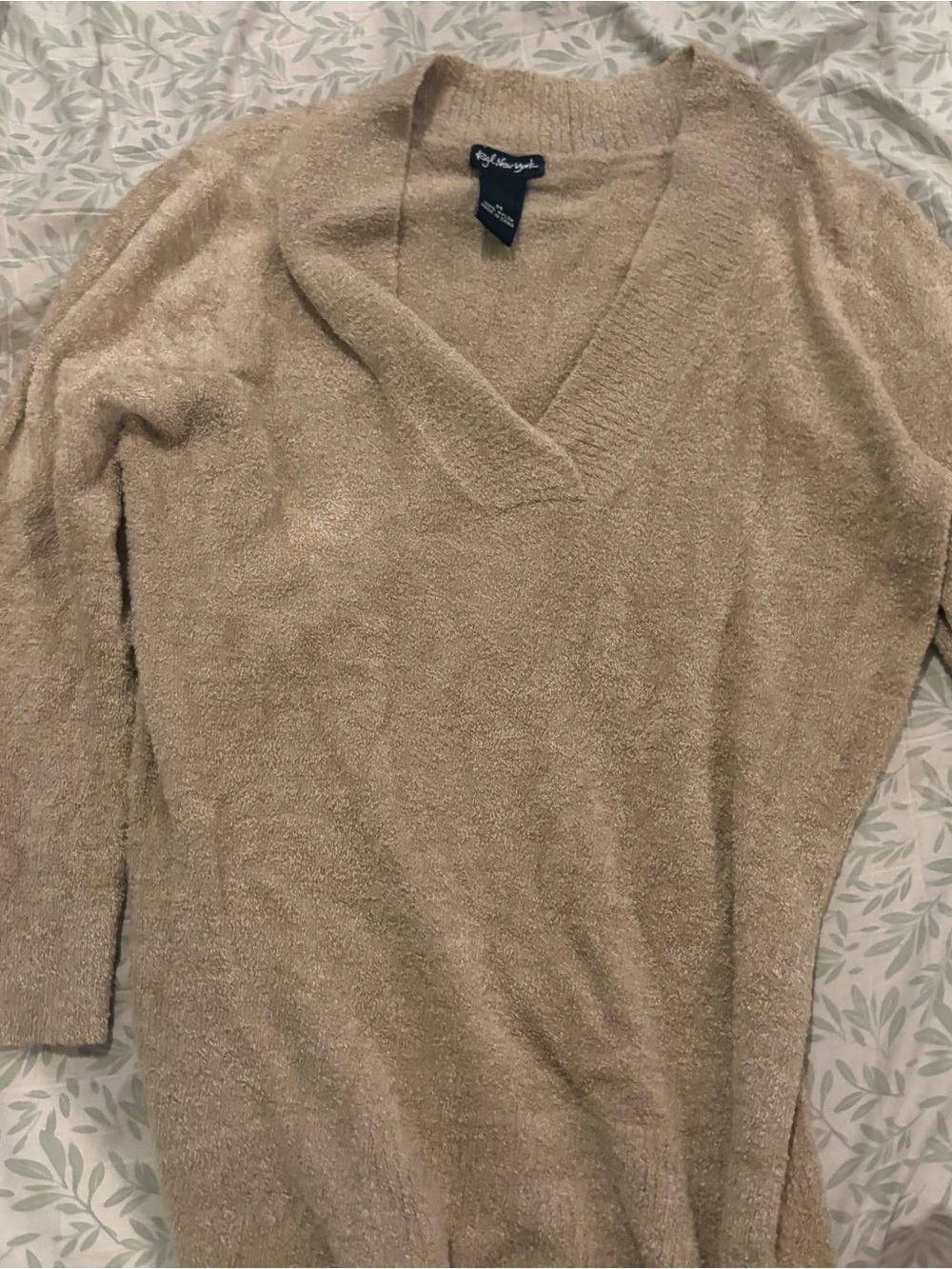 Vince Camuto Tan Plush V-Neck Sweater